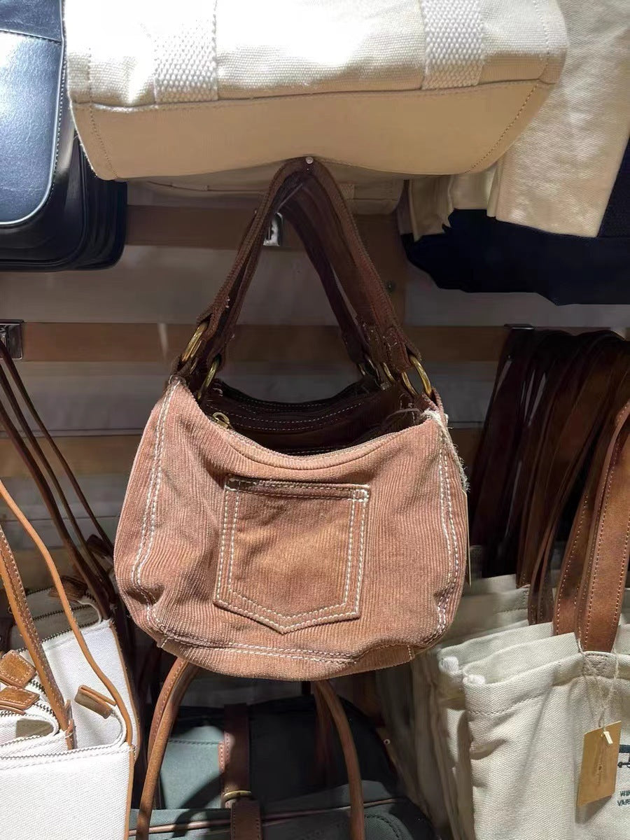 Sac à main à bandoulière simple en velours côtelé à la mode pour femme