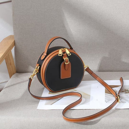 Genuine Leather Mini Small Round Bag Women's Messenger Bag