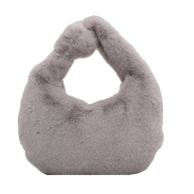 Sac fourre-tout en peluche à porter à la main, sac à bandoulière simple de couleur unie