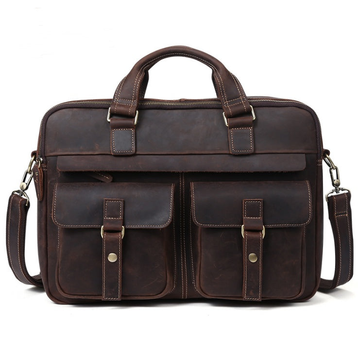 Genuine men''s bags retro men''s business bags briefcase cowhide oblique Bag 15.6 inch Laptop Bag