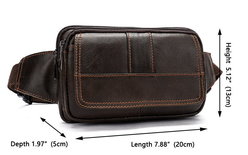 Leather Men's head leather waist bag