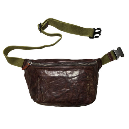 Bolso bandolera multifuncional de piel de vaca con pliegues vintage para hombre