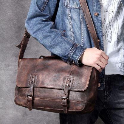 Vintage Distressed First Layer Cowhide One-shoulder Messenger Bag