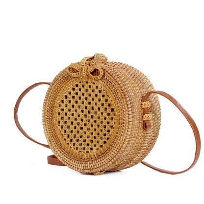 Teng Xuan Rattan bag Mesh beach bag Round crossbody bag with lining Retro flower lining