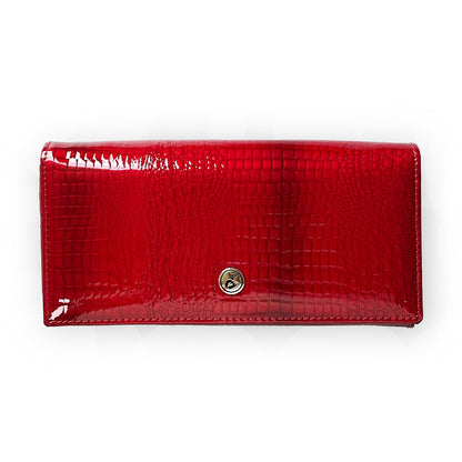 Portefeuille pour femme en cuir verni motif crocodile Pochette à fermeture rouge de haute qualité