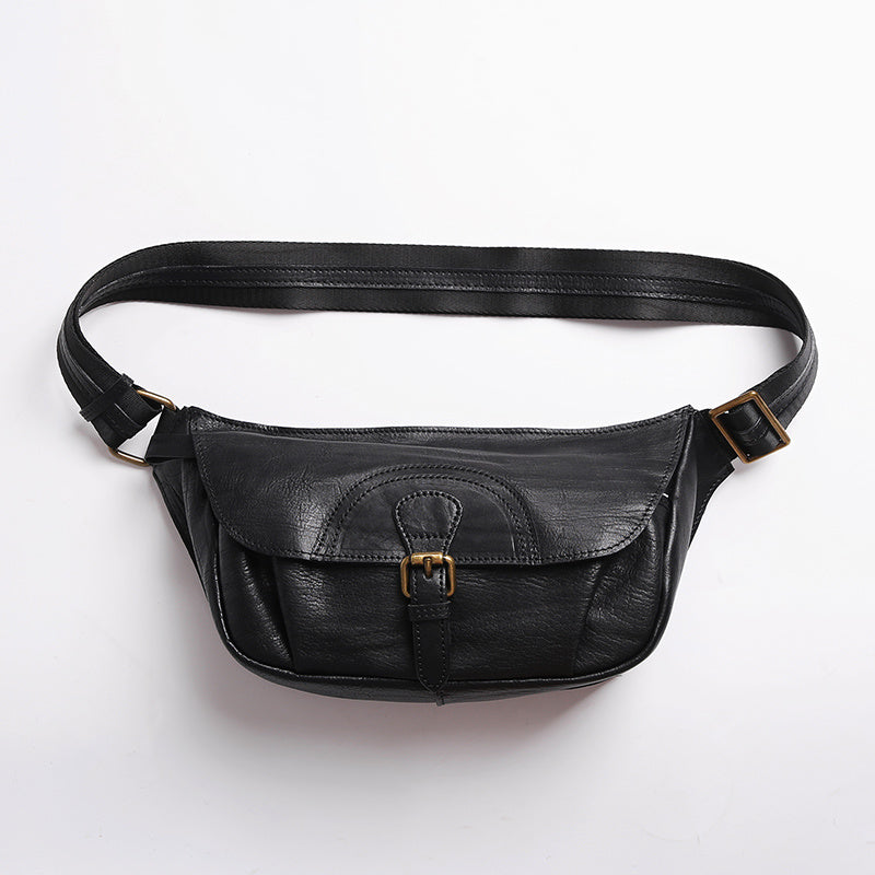 Bolso de pecho de cuero genuino para hombre Bolso de cintura cruzado de un solo hombro