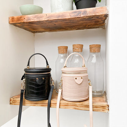 Sac seau cylindrique en cuir couleur bonbon tendance