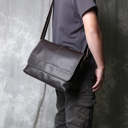 Bolso de hombro retro horizontal de cuero A4 para hombre