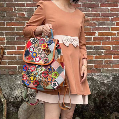 Sac à dos en cuir à motif losanges décontracté et tendance pour femme