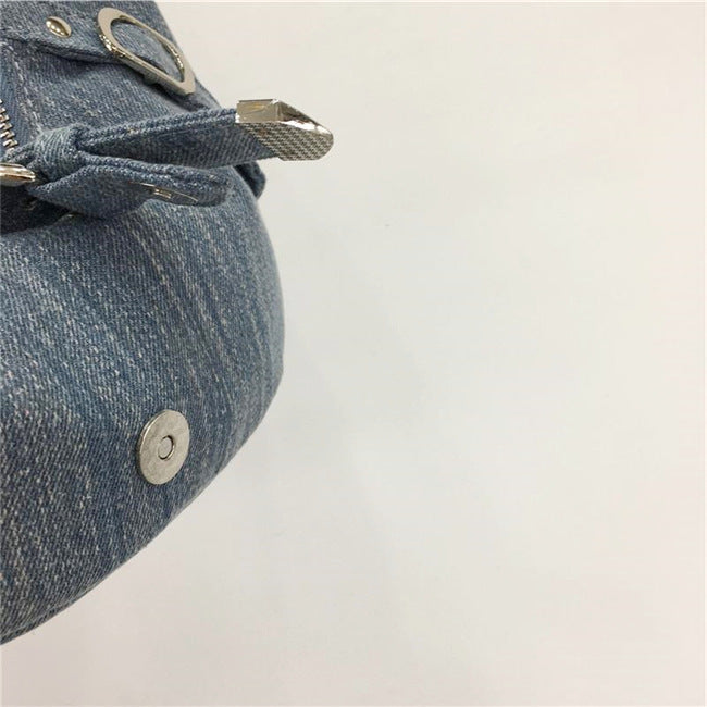 Sac à bandoulière en denim avec boucle en métal rétro au design spécial