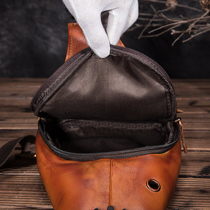 Men's Simple Top Layer Cowhide Chest Bag