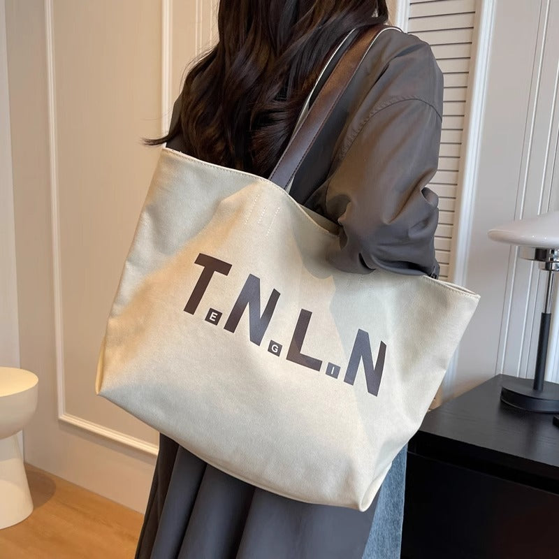 Bolsos de lona de gran capacidad con estampado de letras para mujer, bolsos de mano que combinan con todo, bolsos de hombro para estudiantes universitarios