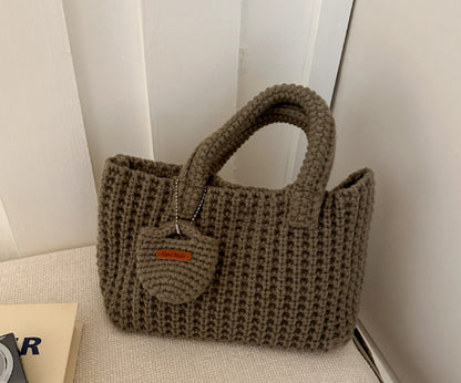 Solid Color Handmade Knitting Bag Cute Wool Handbag