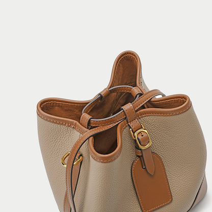 Sac seau à cordon de serrage en cuir de vachette première couche pour femme Sac en cuir souple