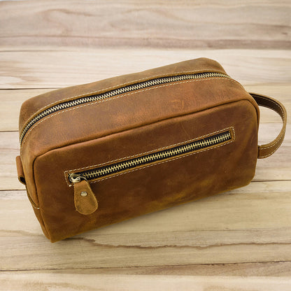 Bolso de mano de piel Crazy Horse Skin Wash Bag de gran capacidad