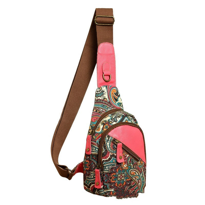 Retro Embroidery Travel Anti-theft Canvas Chest Bag