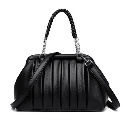 New Fashion All-match Pleated Woven Portable Large Capacity Leather Women's Bag