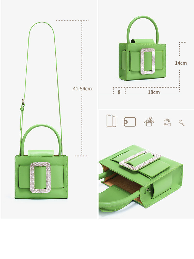 High End Fashion Messenger Bag Green Diamond Small Square