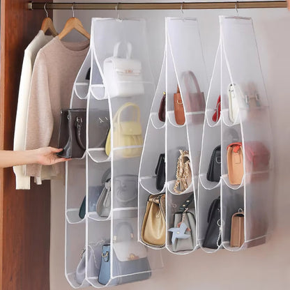 Hanging Handbag Storage Bag With 8 Pocket Wardrobe Closet Transparent Organizer Dust-proof Cover For Household Sundry Shoe Bag