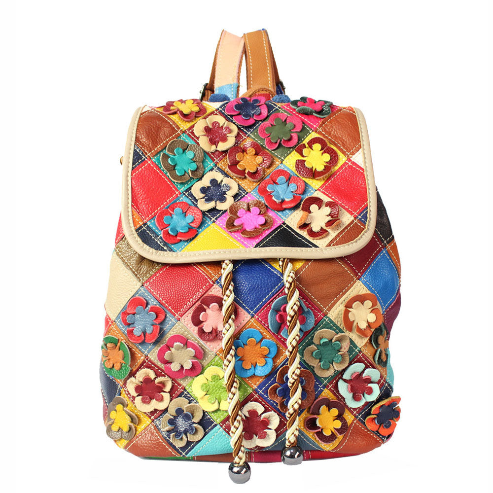 Sac à dos en cuir à motif losanges décontracté et tendance pour femme