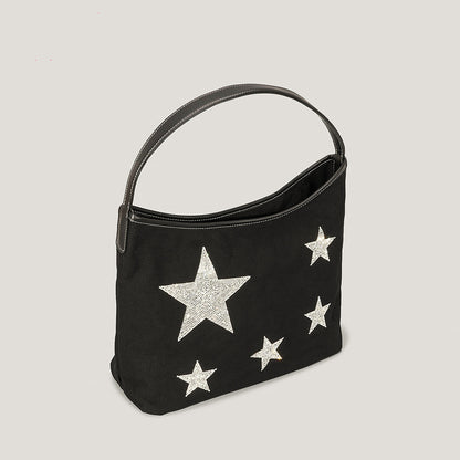 Bolso de mano retro con estrella de cinco puntas y diamantes de imitación para mujer