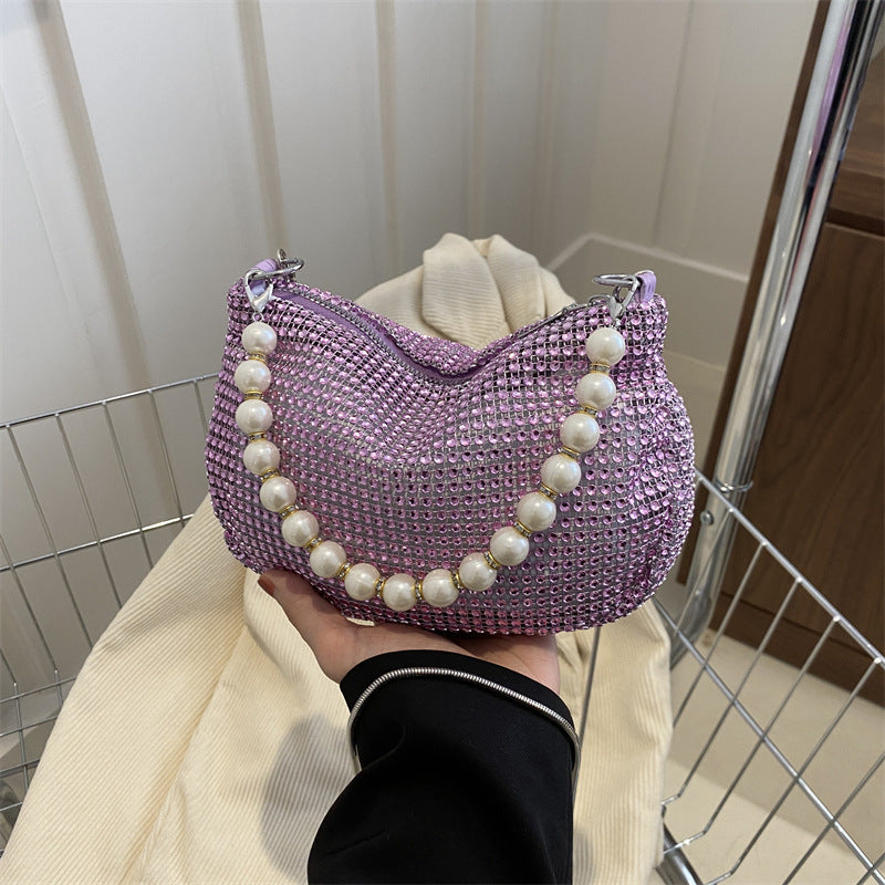 Bolso de mano con perlas y diamantes de imitación para mujer