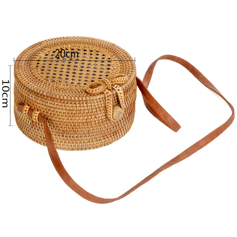 Teng Xuan Rattan bag Mesh beach bag Round crossbody bag with lining Retro flower lining