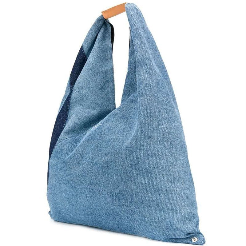 Bolso de mano con estampado de mezclilla azul de gran capacidad para mujer