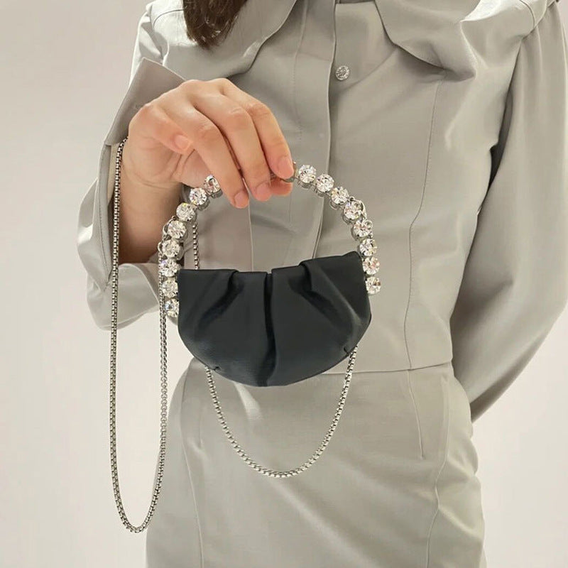 Diamond-Studded Pleated Dinner Crossbody Bag