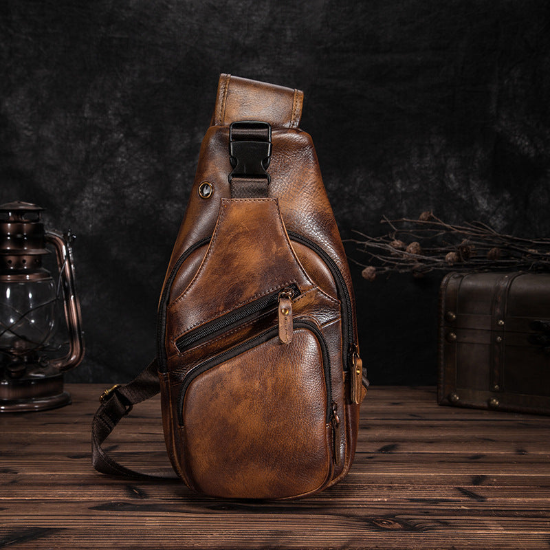 Men's Simple Top Layer Cowhide Chest Bag