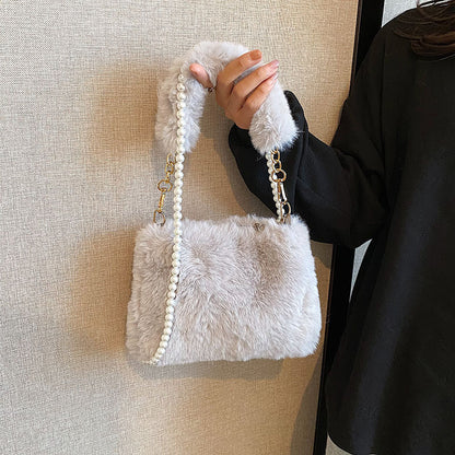 Pearl Chain Plush Bag Female Ins Korean Style