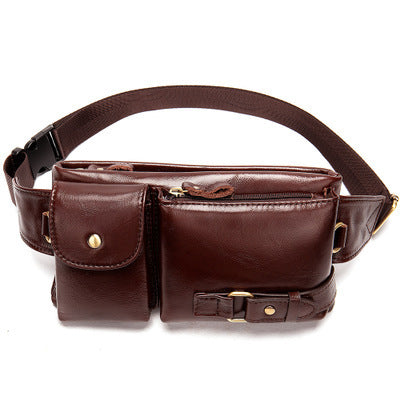 Bolso bandolera de cuero estilo retro para hombre con capa de cintura de cuero