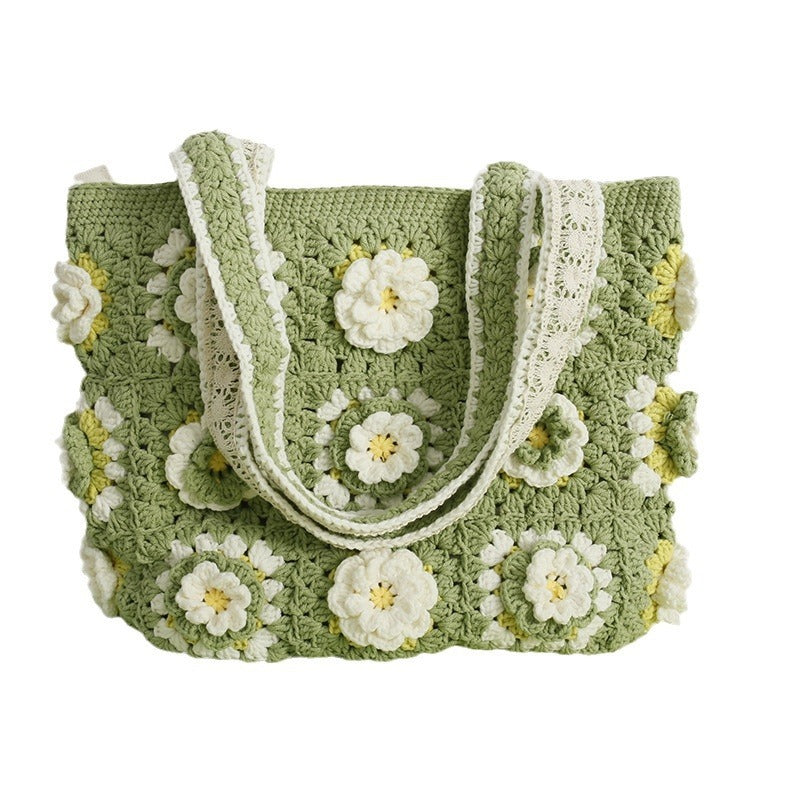 Sac crocheté en laine laminée Matcha pour femme