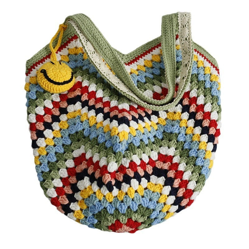 Cesta de verduras artesanal creativa tejida a mano, bolso de hombro pequeño