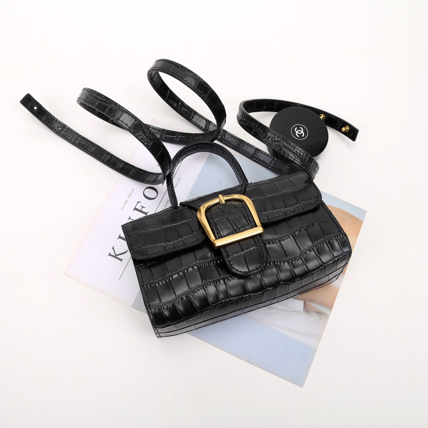 French stick doctor bag square buckle leather