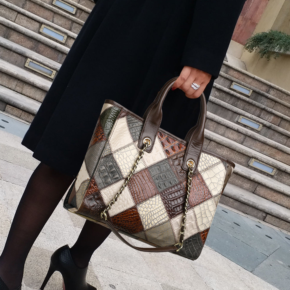 Sac en cuir véritable léger de luxe de haute qualité, couleur contrastée, tendance, sac à carreaux pour femme