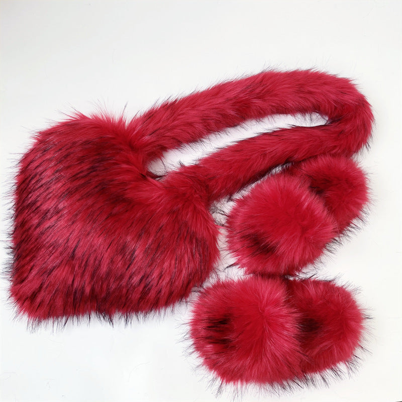 Crossbody Love Slippers Suit Raccoon Fur Fur Plush Shell Bag Home Shoes Bag Suit