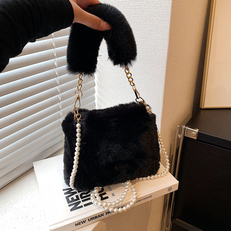 Pearl Chain Plush Bag Female Ins Korean Style