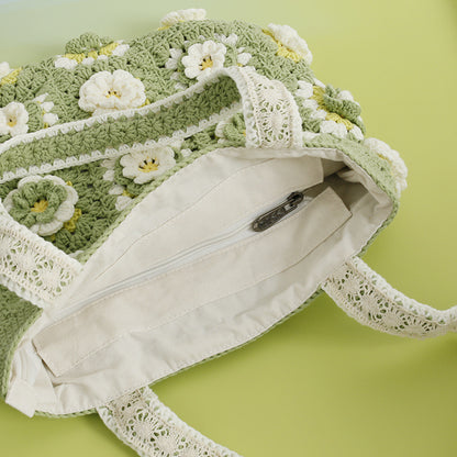 Sac crocheté en laine laminée Matcha pour femme