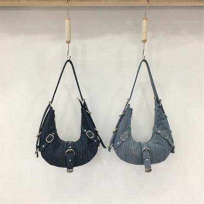 Sac à bandoulière en denim avec boucle en métal rétro au design spécial