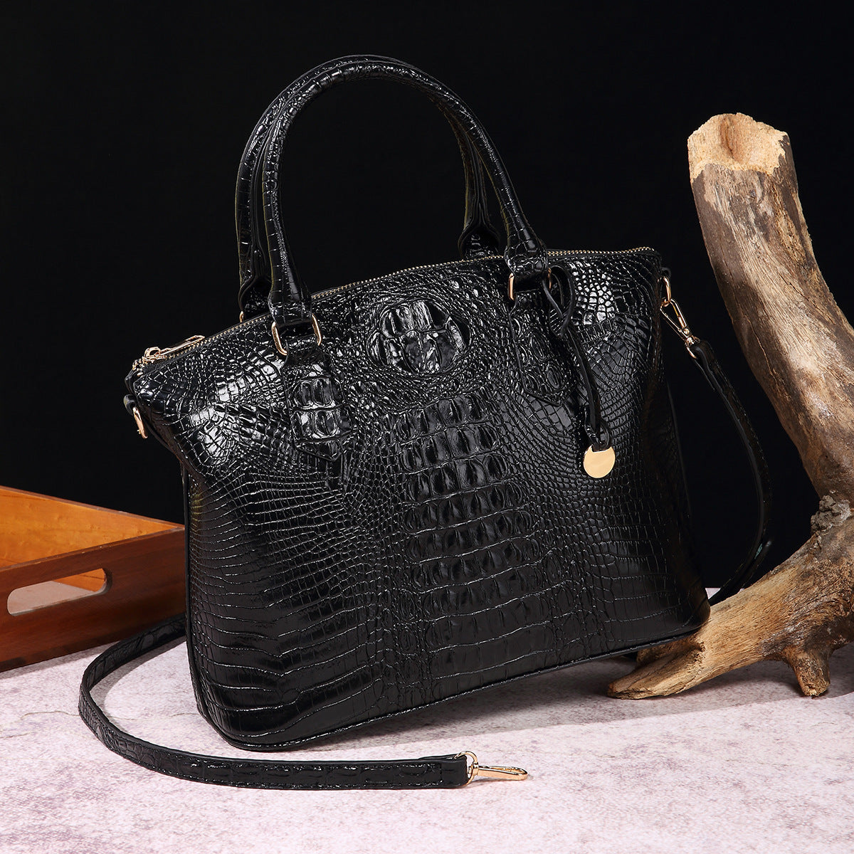 Sac messager portable à motif crocodile rétro pour femme