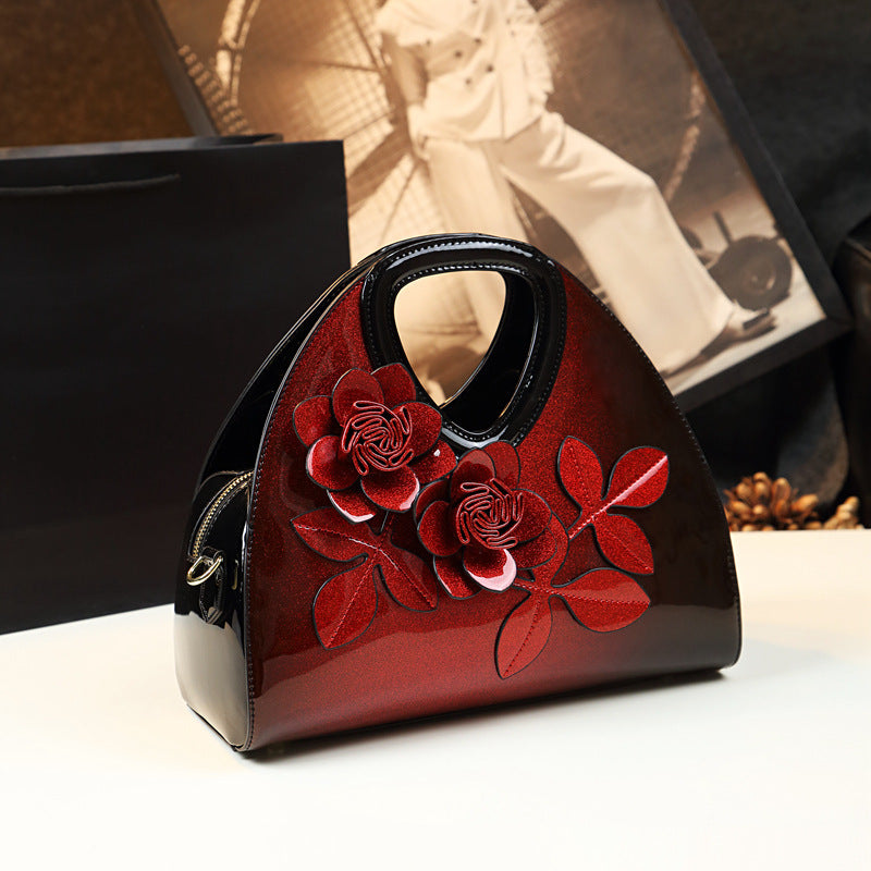 Personalized Flower Dumpling Niche Handbag Versatile Patent Leather Messenger Bag