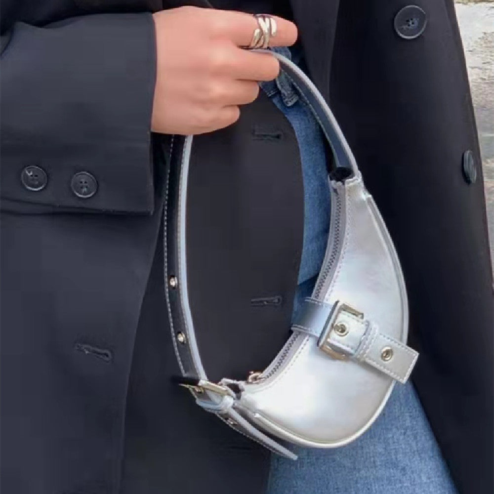 Bolso de mano con cremallera y diseño de media luna para mujer