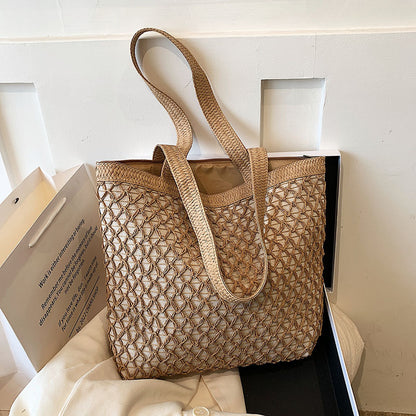 Sac à bandoulière creux en paille simple pour femme