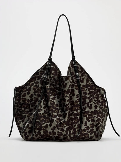 Leopard Silk Satin Shoulder Lazy Tote Bag Large Capacity