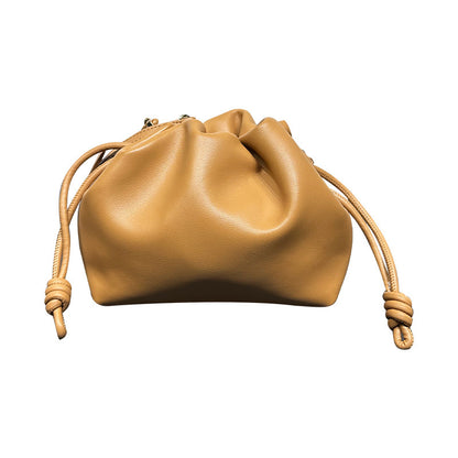 Sac à bandoulière de style chinois pour femme en cuir de vachette avec cordon de serrage et nuages