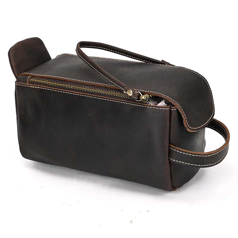 Bolso de mano de piel Crazy Horse Skin Wash Bag de gran capacidad