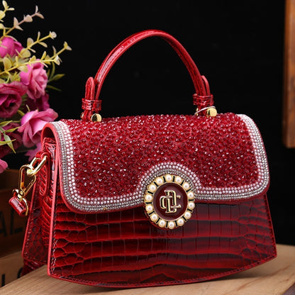 Bolso de hombro portátil de piel patentada con diamantes de moda