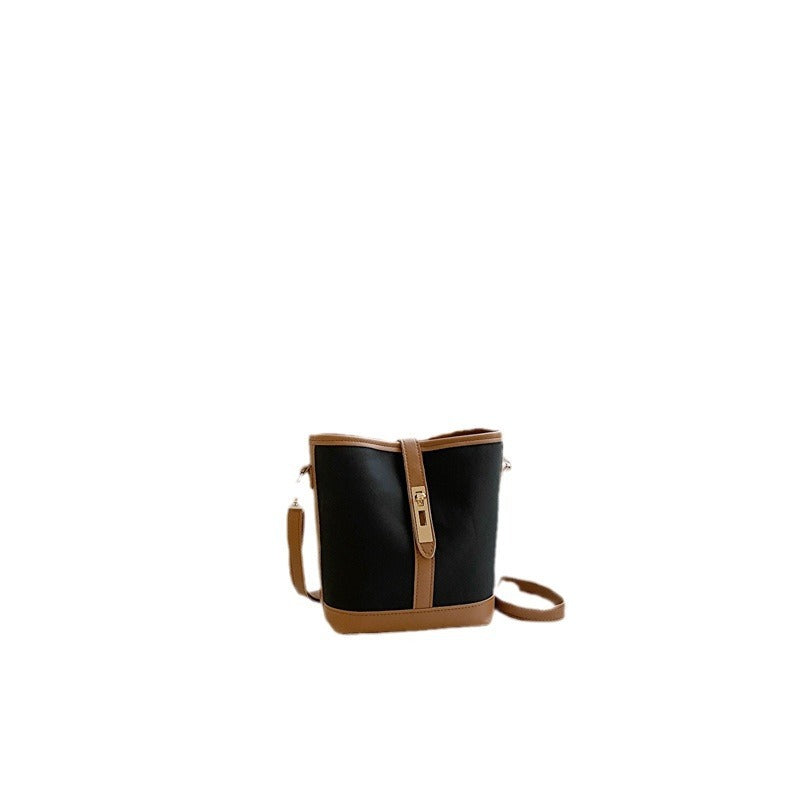 New Contrast Color Texture Crossbody Bucket Bag