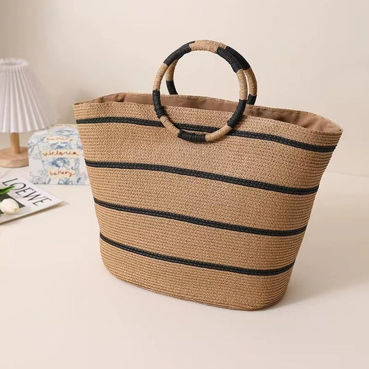 Large Capacity Round Early Woven Summer All-matching Woven Shoulder Beach Bag Handbag